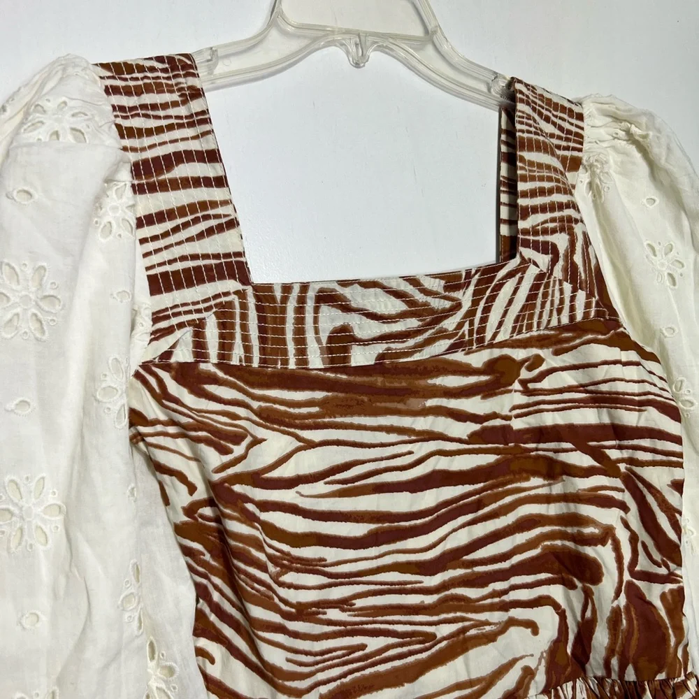 NWT Anthropologie Love The Label Smocked Eyelet Puff Sleeve Blouse Top Size XSP